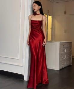 Luna Red Satin Maxi Dress