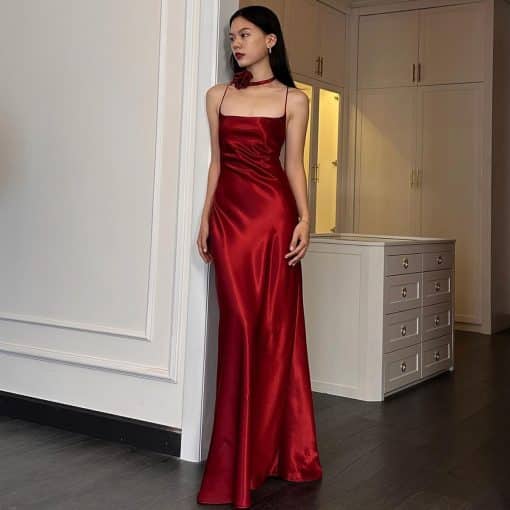 Luna Red Satin Maxi Dress